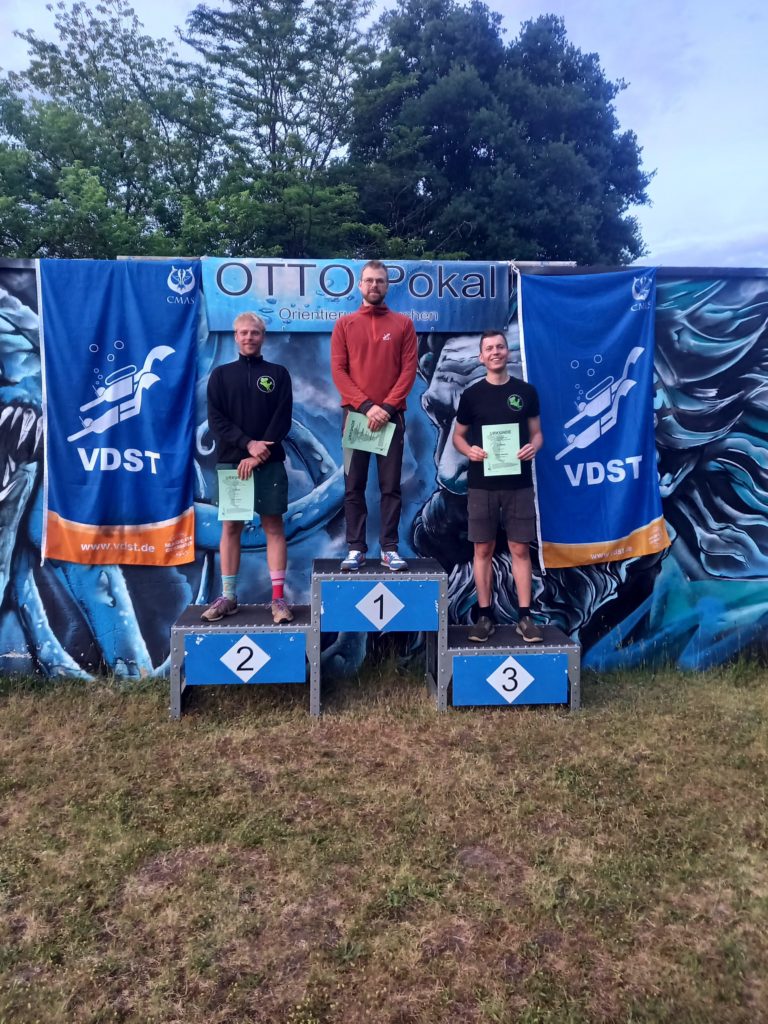 Siegerehrung für den M-Kurs der Herren, Maik steht auf Podium 2, Walter auf 3